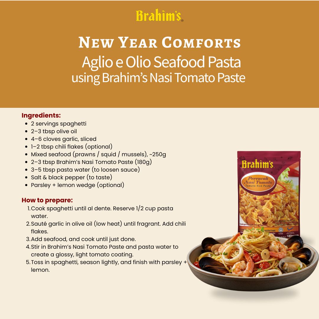 2 Aglio Olio Seafood Pasta using Brahim’s Nasi Tomato Paste